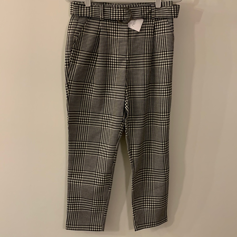 Next UK plaid belted dress pants with pockets